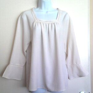 Marc New York Andrew Marc Top White 3/4 Bell Sleeve Boho Peasant Fairy EUC Sz L